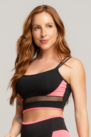 Top MUVI Fitness C/ Alça Dupla Detalhe Tela DRY - Rosa