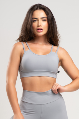 Top MUVI Poliamida com Alça Dupla Fitness - Cinza