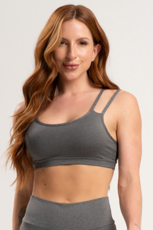 Top MUV Básico Liso com Alça Fitness - Cinza Mescla