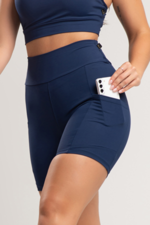 Short MUVI Poliamida c/ Bolso Fitness - Alta compressão - Azul