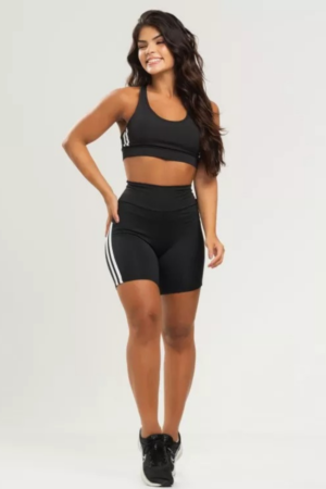 Conjunto MUVI Fitness Listras Laterais Top + Short - Branco