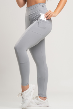 Calça Legging Poliamida Fitness com Bolso Lateral - Cinza