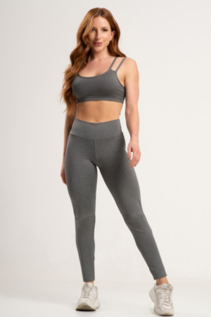 Conjunto MUVI Básico Liso Fitness - Cinza (Top+Calça)