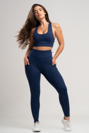 Conjunto MUVI Poliamida Nadador + Calça Legging c/ Bolso - Azul