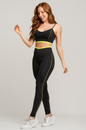 Conjunto MUVI Fitness C/ Detalhe - Amarelo (Top+Calça)